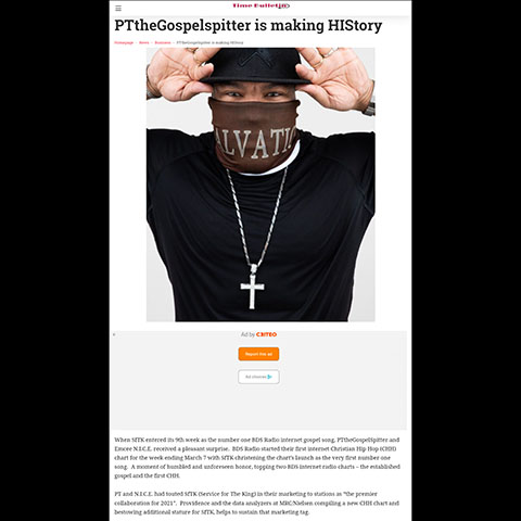 Image link to article on Time Bulletin - PTtheGospelSpitter is making HIStory