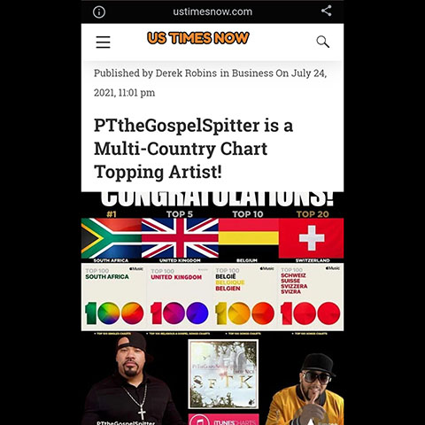 Image link to article on US Times Now - PTtheGospelSpitter is a Multi-Country Chart Topping Artist!